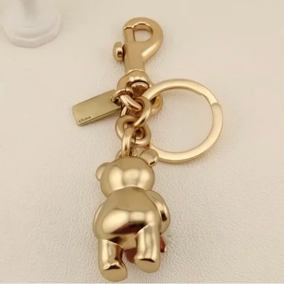 Coach Gold Bear Keychain with Flowers - Picture 3 of 4